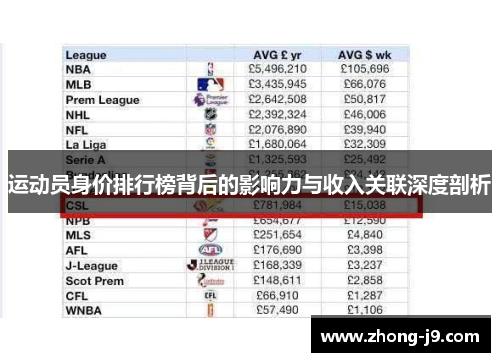 运动员身价排行榜背后的影响力与收入关联深度剖析